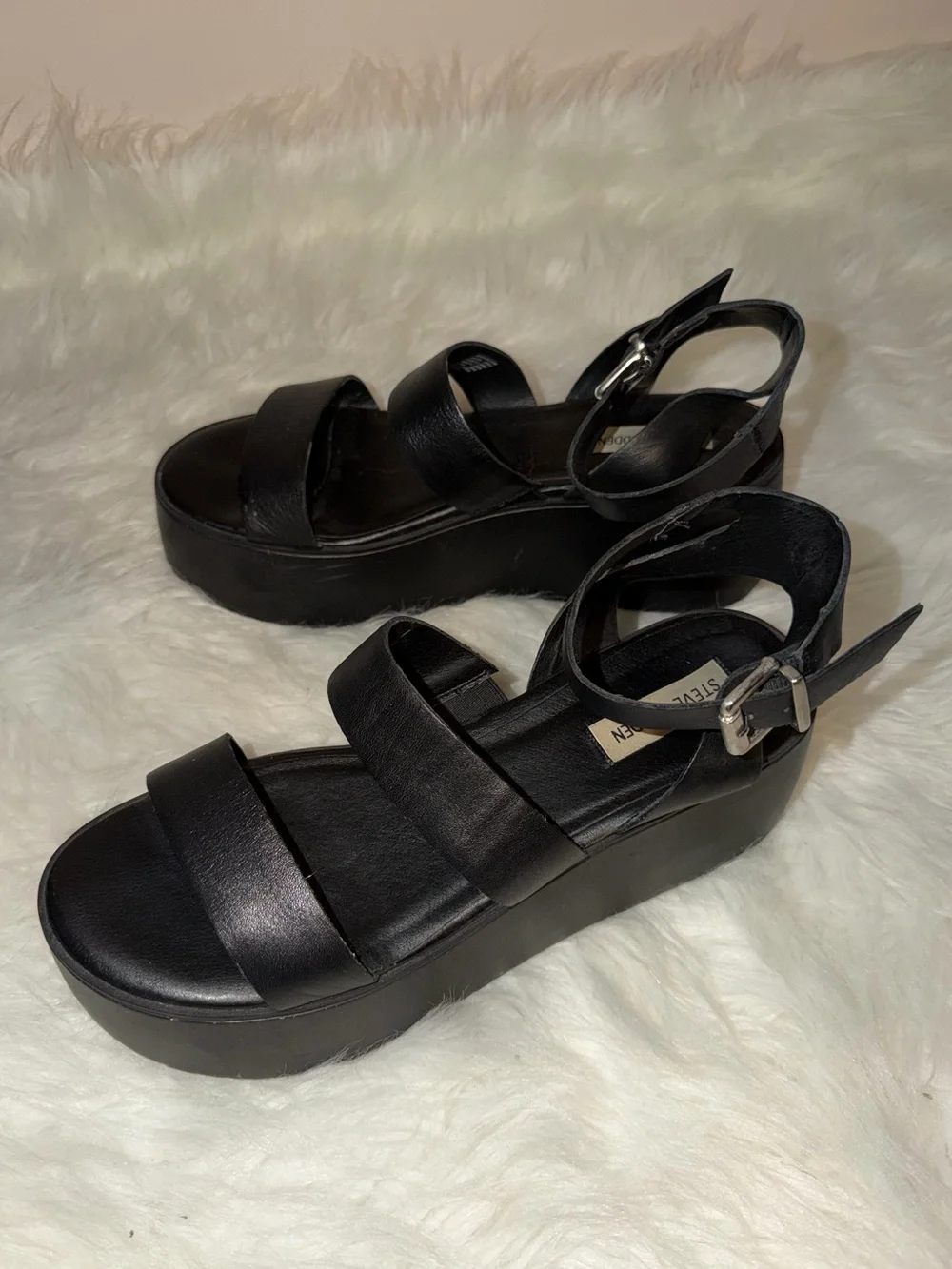 Steve Madden Black Platform Ankle-Strap Sandals